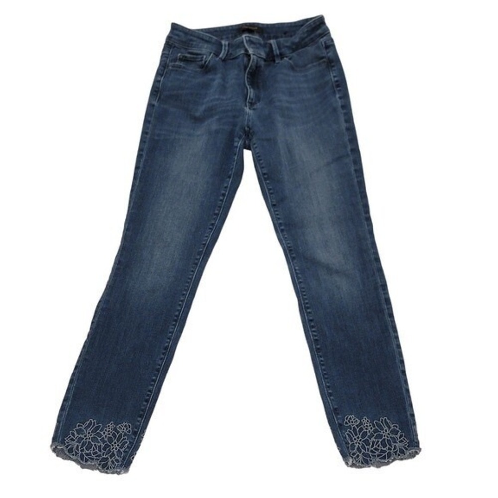 Ann Taylor The Skinny Curvy Fit Jeans Blue Floral Embroidered Hem Size 2 Womens